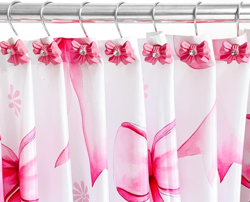AamAccess Cute Bow Knot Shower Curtain Hooks Rings, Modern Home Decorativ Rust Resistant Hangers, 12PCS Shower Hooks for Bathroom Shower Rod, Bedroom, Living Room (Pink Bow) - Image 2